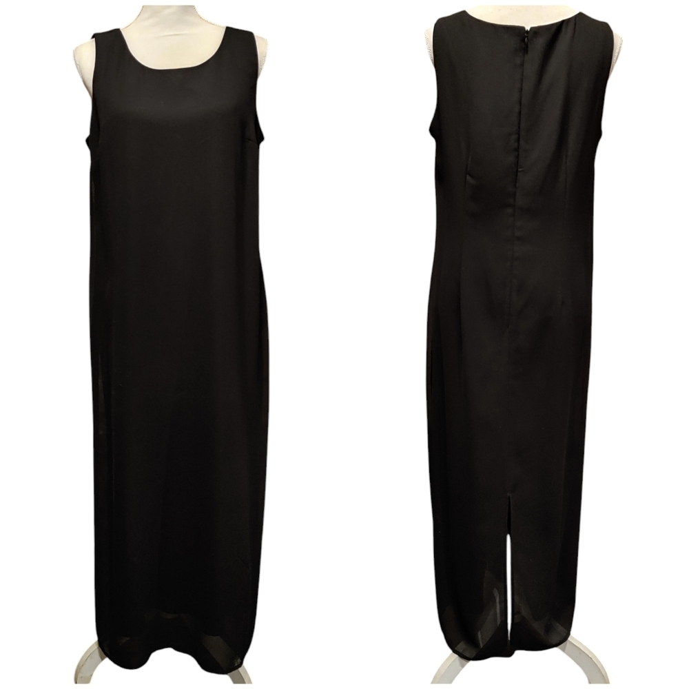 Miss Dorby Size 12 Black Dress Thin Shoulder Straps Split Seam Back Fully Lined